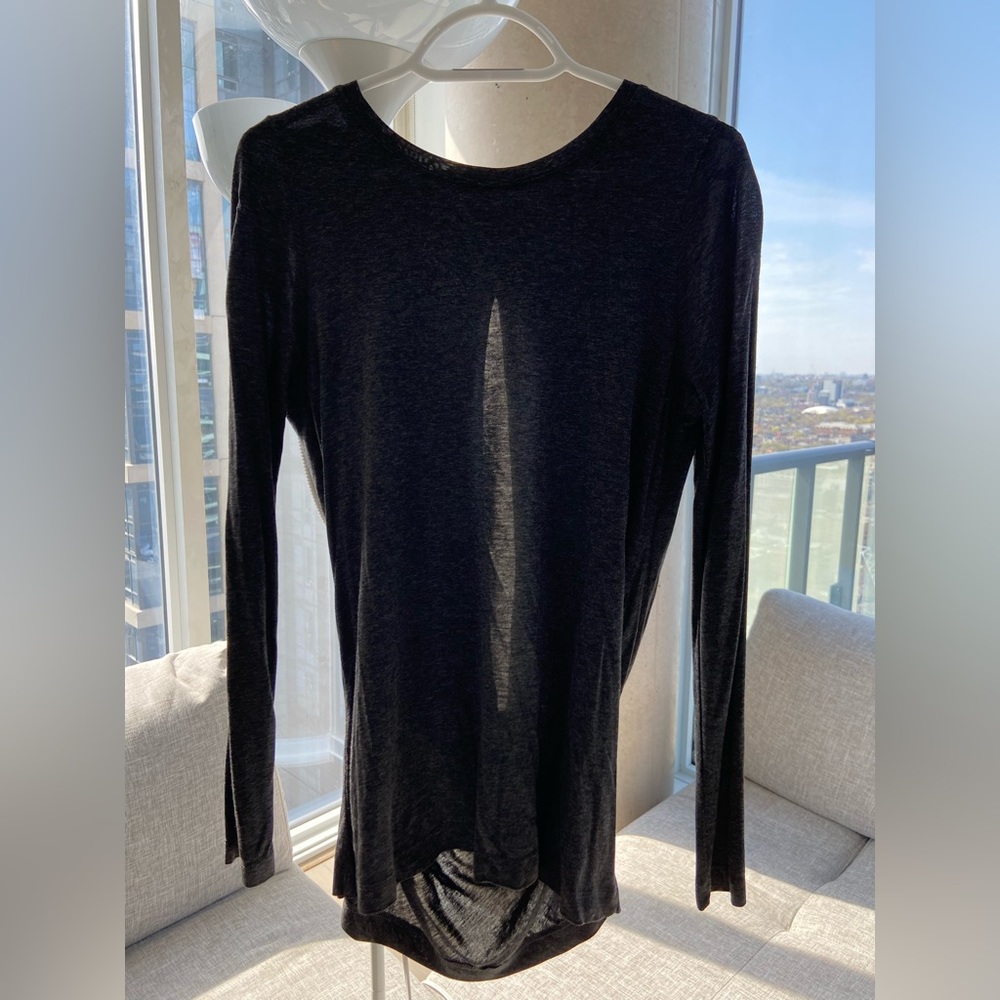 Michael Stars Dark Grey Long Sleeve Top With Open Slit Draped Back Detail (S)
